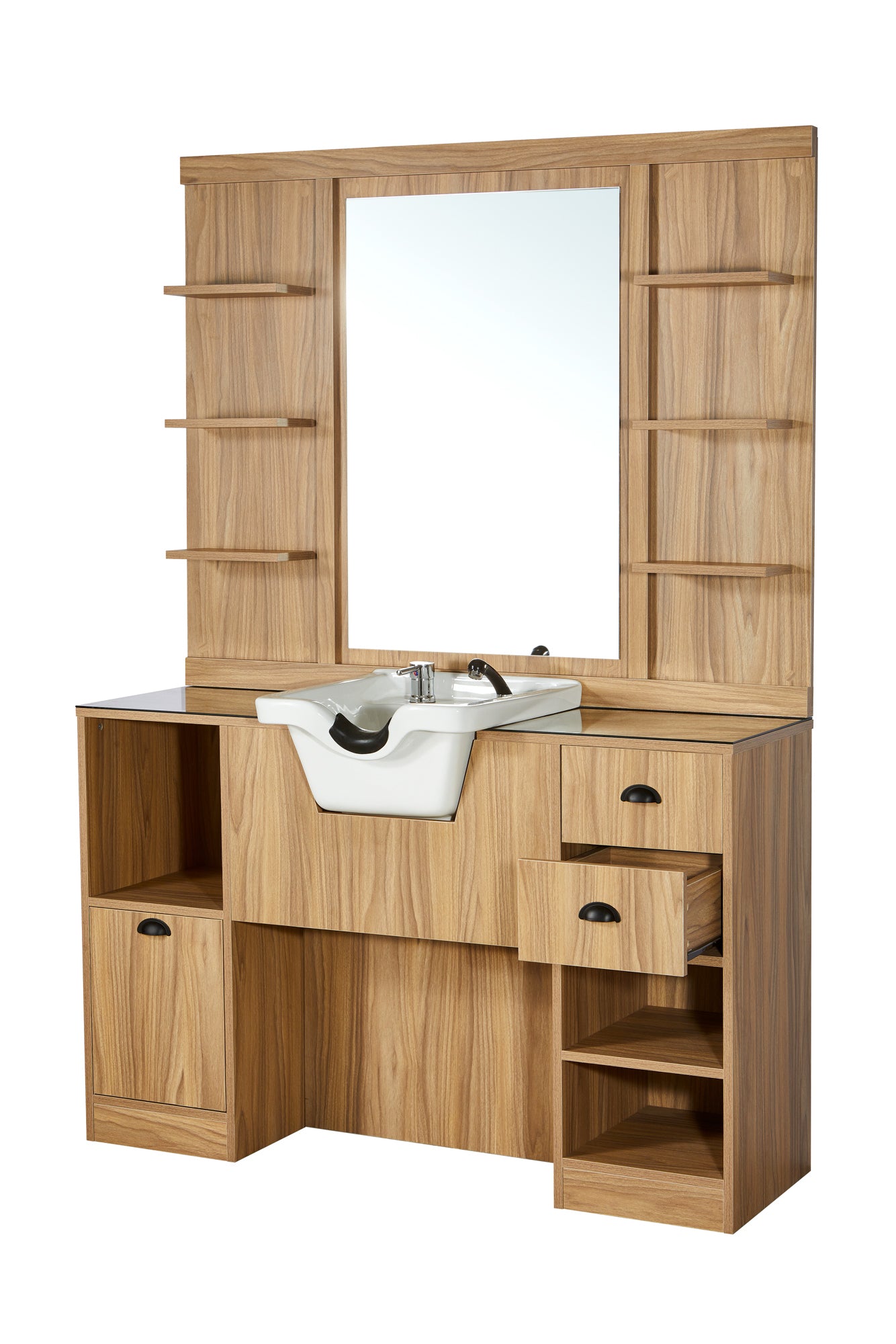 POSTE DE TRAVAIL COIFFEUR AVEC VASQUE OKE LIGHT BROWN
