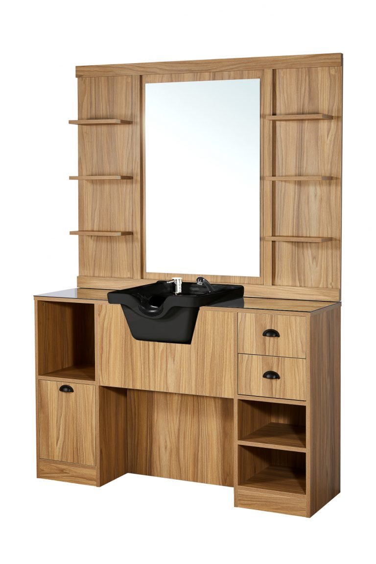 POSTE DE TRAVAIL COIFFEUR AVEC VASQUE OKE LIGHT BROWN