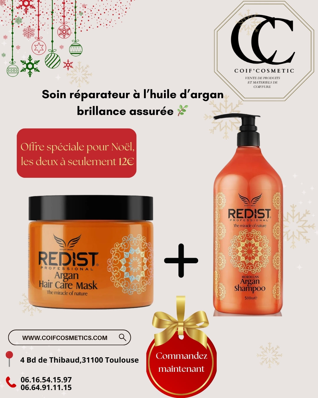 Pack Redist Shampooing & Masque Cheveux Anti-Chute, Lissant ou Réparateur à l’Huile d’Argan