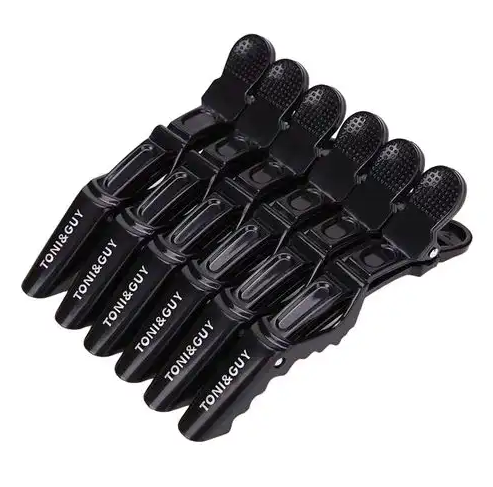 TONI & GUY – Lot de 6 Pinces Crocodile à Cheveux Noires Professionnelles